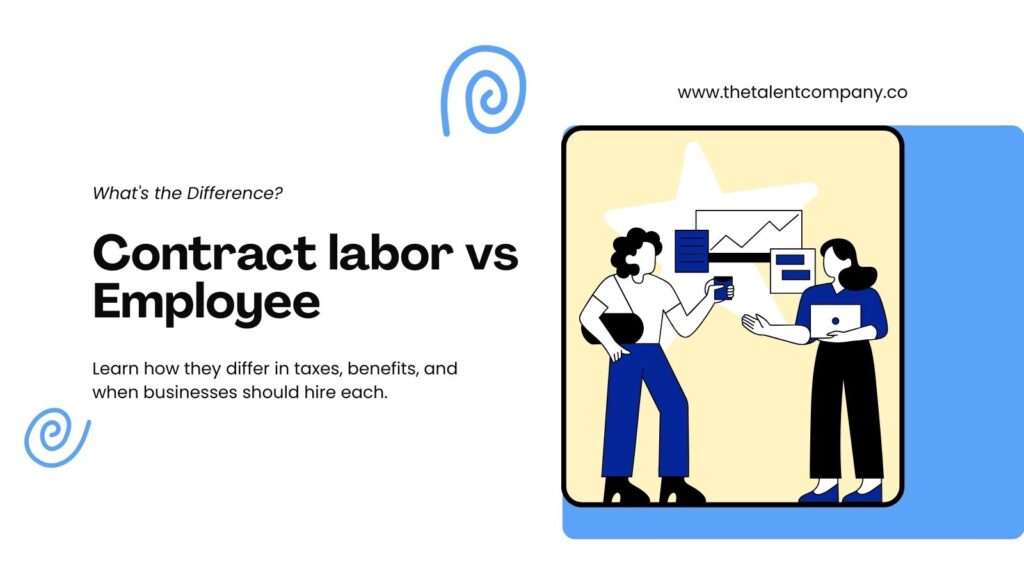 Contract labor vs employee comparison showing differences in hiring structure and workforce roles