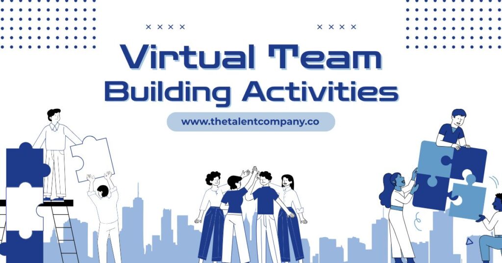 Virtual team building activity with remote employees collaborating during an online meeting