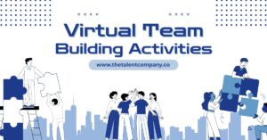 Virtual team building activity with remote employees collaborating during an online meeting